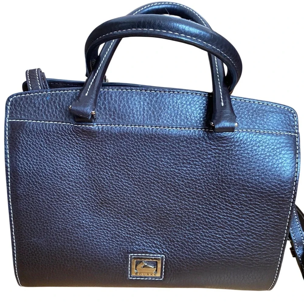 Dooney & Bourke Pebbled Leather Black Satchel VTG Purse Bag Excellent Crossbody